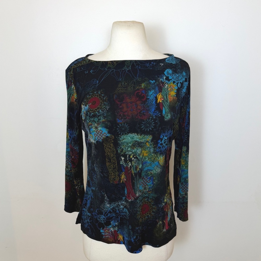 Vtg Boho Asian Geisha Quarter Length Blouse Womens Small Euro Y2K Art To Wear